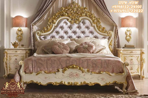 Ensemble de meubles de chambre à coucher turcs sculptés à la main de styliste, meubles de chambre à coucher sculptés à la main en or blanc, couleur crème classique - Product Image 6