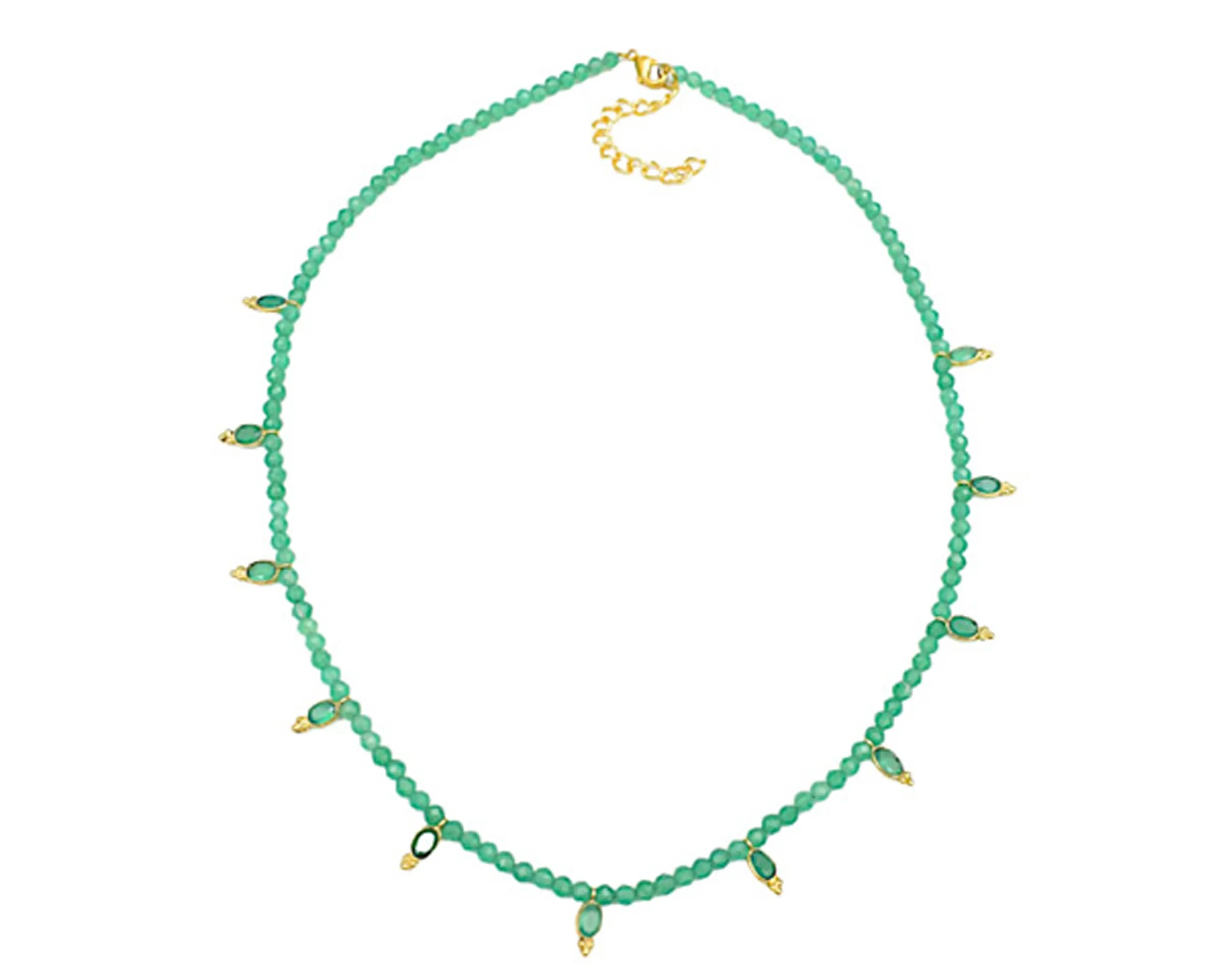 Green Onyx Gemstone Gold Plated Link Chain Necklace Best Gift For Valentine's Day And New Year