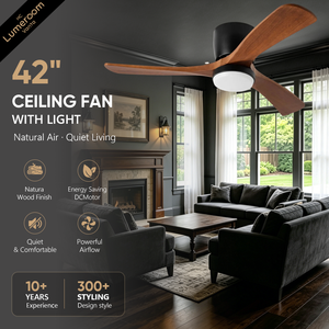 42 Inch <b>Ceiling</b> Fan with <b>Light</b> and <b>Remote</b> Solid Wood Flush Mount Low Profile Quiet DC Motor for Living Room Bedroom - Product Image 1