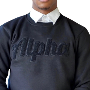Solid <b>Black</b> Alpha Chenille <b>Sweatshirt</b> Greek Life Apparel Wholesale Custom Fraternity Clothing, Embroidered Pullover Style - Product Image 2