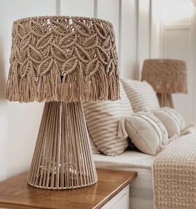 Macramé design bohème tricoté à la main coton corde lampe de table à la main abat-jour design feuille pour la décoration intérieure - Product Image 5