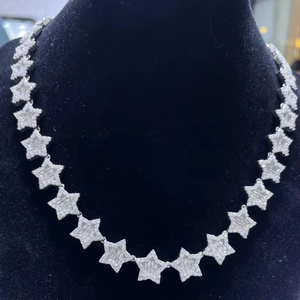 Collar de cadena con eslabones de estrella con incrustaciones de moissanita, estilo hip hop, joyería de lujo, estilo urbano, para hombre, con un brillo llamativo. - Product Image 1