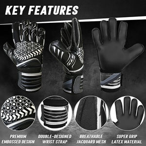 Gants de gardien de but de football en gros, forte adhérence, respirants, imperméables, sangle de poignet réglable, paume en latex antidérapante, doigts - Product Image 2