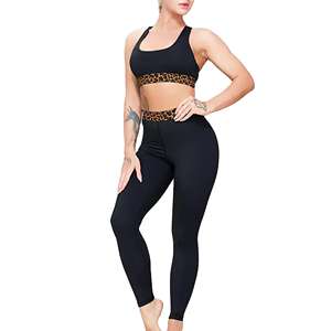 Ensemble de yoga 2 pièces pour femme, soutien-gorge de sport et leggings longs, noir uni, en spandex et nylon, taille élastique en V, extensible dans les quatre sens - Product Image 3