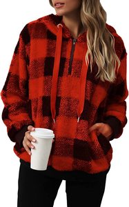 Elegante jersey de Sherpa para mujer, doble forro polar esponjoso con capucha y cremallera, sudaderas de invierno ecológicas informales de gran tamaño XS - Product Image 5