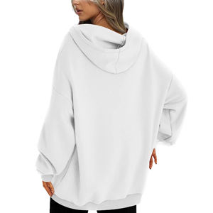 Sweat à capuche lourd surdimensionné pour femmes manteau d'hiver décontracté de haute qualité avec logo contrastant capuche brodée conception longue doublée - Product Image 3