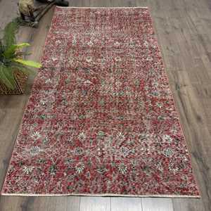 พรมตุรกีขนาด 4.1x7.9 ฟุต พรมวินเทจ พรมลายจุดสีแดงทำจากขนสัตว์ - Product Image 1