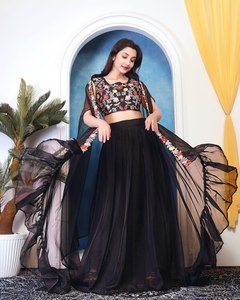 Bollywood Glamorous Style Black Lehenga Choli Taby Silk <b>Fabric</b> Multicolor Embroidery <b>Sequins</b> Work Party Festival Indian - Product Image 2