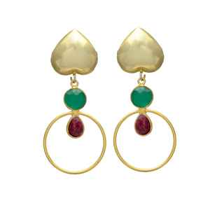 Ruby Hydro and Green Onyx Circular Drop Earring with Heart Head, Gemstone Earring, Handmade Earring, Latest Design Earring - Product Image 1