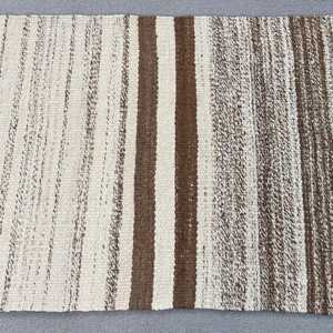 พรมตุรกีวินเทจ ขนาด 2.3x9.6 ฟุต พรมคิลิม สีน้ำตาลขาวลายทาง ทำจากขนสัตว์ - Product Image 3