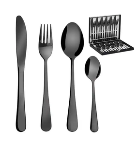 Food Grade 24Pcs Flatware Spoon Fork Knife Matte Black <b>Gold</b> <b>Cutlery</b> <b>Set</b> Mirrored steel <b>cutlery</b> spoon - Product Image 4