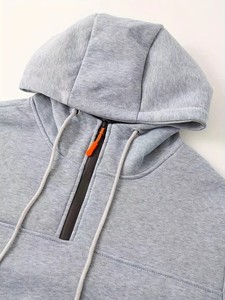 Vente en gros de sweats à capuche professionnels 100% coton, épais, surdimensionnés, pour hommes, respirants, avec fermeture éclair 1/4, poches en polaire, broderie OEM - Product Image 4