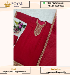 Nueva ropa informal de diseñador Vichitra Seda Secuencia bordada Trabajo Kurti Pant Dupatta - Product Image 6