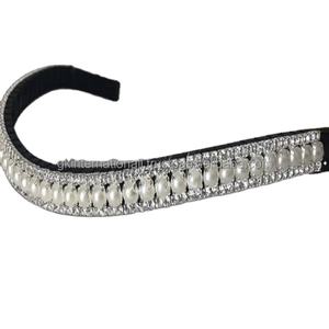 หรูหราสูงที่กำหนดเองโกลเด้นบิ๊กไข่มุกและคริสตัลใส3แถวโลหะห่วงโซ่สีดำเสร็จสิ้นหนังม้าคิ้ววงในทุกขนาด - Product Image 1