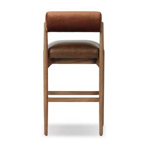 Modern Wooden Bar Chair With <b>Leather</b> Cushion Indoor Cafe Dining Chair Solid Wood Restaurant Hotel Seating Furniture - Product Image 4