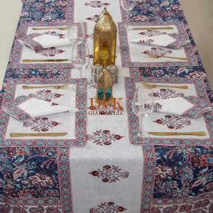 Nappe de table en coton brodé de style bohème, imprimée à la main, motif floral bleu, pour banquets, hôtels, chemin de table - Product Image 3