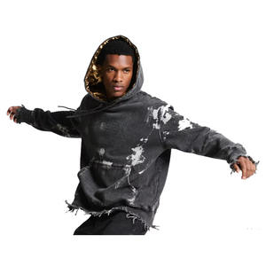 Sudadera con Capucha Desgastada con Ribete Dorado para Hombre, Estilo Urbano 2026, Sudadera con Capucha Extra Grande, Sudadera Informal Moderna - Product Image 3