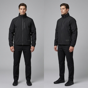 Veste utilitaire noire pour homme, col montant, fermeture éclair, coupe-vent léger, vêtement de sport fonctionnel pour l'extérieur - Product Image 3
