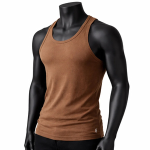 Camiseta sin mangas sostenible para hombre, de color sólido, con cuello redondo, ecológica, de bambú, informal, tejida. - Product Image 3