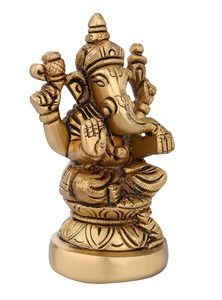 Antique Finish Ganesh Ji Base Idol Murti Moorti Statue 300 gm Brass Ganpati Sitting Sculpture for Home Entrance <b>Metal</b> <b>Craft</b> - Product Image 4