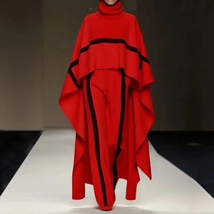 Conjunto de moda de tops de capa suelta para mujer, conjuntos a juego simples de 2 uds de retazos de otoño e invierno, trajes elegantes de cuello alto para mujer 2025 - Product Image 5