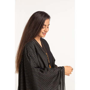 <b>Black</b> Foil Paper <b>Shawl</b>-23-04 B Elegant Long Ethnic Chiffon and Lace Floral Tassel Printing for All Seasons Made of Polyester - Product Image 4