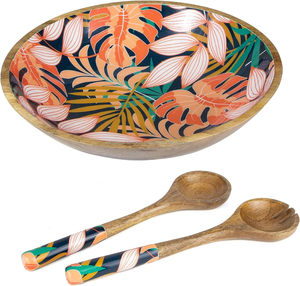 Bol en bois élégant à imprimé floral pour servir des biscuits à la soupe Bol en bois avec cuillère Ustensiles de cuisine de Falak World Export - Product Image 5