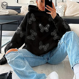 Vente en gros de matériel haut de gamme pas cher prix 100% coton-polaire hiver pull strass à capuche pour les femmes avec couleur personnalisée - Product Image 1