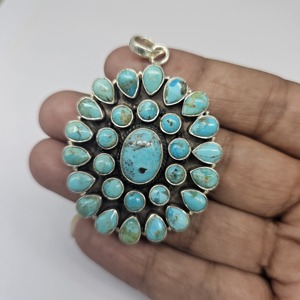Mohave Turquoise Pendant, 925 Sterling Silver Pendant, <b>Handmade</b> Pendant, Anniversary Gift, Silver <b>Jewelry</b>, Women Pendant - Product Image 1