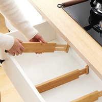 MIXWARES 4-delige set natuurlijke bamboe keukenlade organizers, verstelbare ladeverdelers voor keuken, slaapkamer, badkamer, commode, kantoor