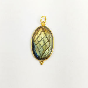 925 argent Labradorite pendentif sculpté à la main ovale lunette ensemble pierre précieuse plaqué or chrétien symbole religieux en gros - Product Image 2