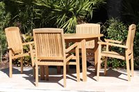 Ensemble de salle à manger de jardin moderne de haute qualité en bois de teck, chaise empilable, table de salle à manger de jardin pour 4 personnes, pour un extérieur élégant