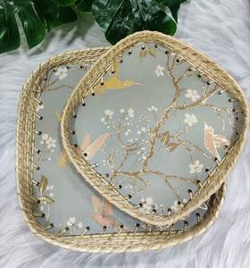 Bandejas decorativas antiguas para mesa de comedor del hogar 100% bandeja impresa de yute Natural ecológica bandeja de madera Venta al por mayor caliente bandeja de servicio - Product Image 2