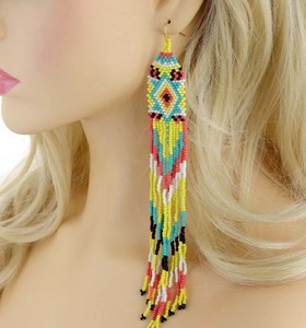 Boucles d'oreilles pendantes faites à la main, style bohème, avec perles de rocaille, bijoux fantaisie, cadeau - Product Image 3