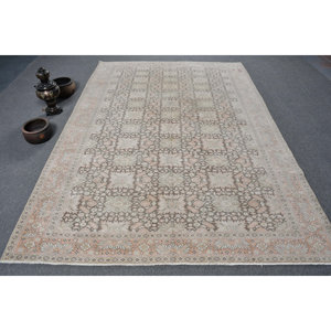 Alfombra de lana Beige antigua de 6,4x9,5 pies, alfombra turca Vintage hecha a mano, retales Rectangulares de látex para dormitorio adolescente, pasillo, felpa - Product Image 1
