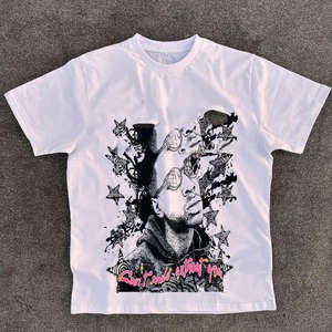 Camisetas de algodón 100% de alto gramaje con estampado puff para hombre, estilo urbano, lavado a la piedra, hombros caídos, lisas, antiencogimiento - Product Image 1