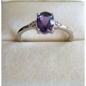 แหวนพลอยแอมะทิสต์ธรรมชาติทรงโซลิแทร์สำหรับผู้หญิงจาก Shah Gems เงินแท้ 925 สำหรับงานหมั้น ขนาดพลอย 10 มม. - Product Image 1