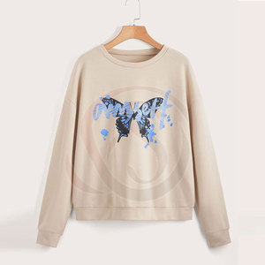 Sweat-shirt d'hiver pour femme, col rond, imprimé sur le devant, en mélange polyester/coton, doublé, séchage rapide, respirant, manches longues - Product Image 1