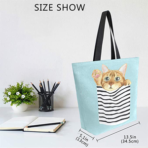 กระเป๋าผ้าแคนวาสสำหรับผู้หญิงกระเป๋าโท้ทผ้าใบผ้าฝ้ายความจุขนาดใหญ่ปิดซิปเป็นมิตรกับสิ่งแวดล้อมรีไซเคิลสีตามสั่ง - Product Image 4