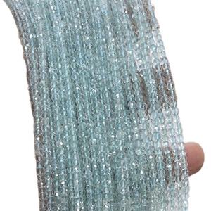 Perles d'aigue-marine bleue naturelle à facettes taille 3.5-4 MM pierre semi-précieuse fabrication de bijoux DIY - Product Image 1