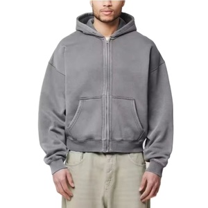 Custom Embroidery Design Heavyweight Reversible Bomber Winter Warm <b>Long</b> Sleeve Men's <b>Oversized</b> Acid Washed Zip up <b>Hoodie</b> - Product Image 1