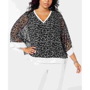 Camicia da donna Tommy Hilfiger nera con stampa floreale, scollo a V, maniche a campana, in chiffon di seta, stile casual, taglie dalla XS alla 2XL - Product Image 1
