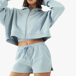 ชุดเซ็ตสองชิ้นลำลองสำหรับผู้หญิงคุณภาพสูง พร้อมซิป / ชุดออกกำลังกายผู้หญิงแบบสั่งทำพิเศษ กางเกงขาสั้นน้ำหนักเบา ชุดเซ็ตคู่สุดฮิต - Product Image 1
