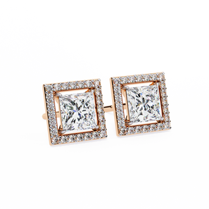 Pendientes Geométricos de Oro Rosa de 18K con Corte Princesa y Diamante Cultivado en Laboratorio (Certificado IGI) - Product Image 1
