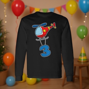 T-shirt a maniche lunghe per bambini con elicottero di compleanno numero 3 - Product Image 3