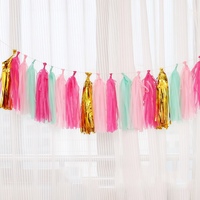 Guirlande de pompons en papier de soie coloré pour décoration de fête, bannière pour anniversaire, baby shower, mariage, célébration