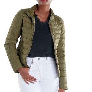Veste matelassée en coton XL Slim Fit pour femme avec fermeture éclair respirante et veste teinte à col long de couleur unie - Product Image 1