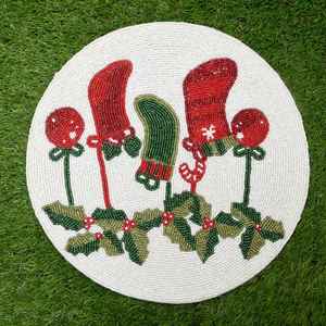Tapis de table rond perlé fabriqué à la main napperon design élégant idéal pour les célébrations du festival noël nouvel an sous-verres en pierre - Product Image 2