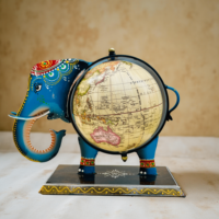 Globe terrestre décoratif artisanal en forme d'éléphant, design de nez, art métallique, globe terrestre antique rotatif, carte du monde, mariage rajasthani