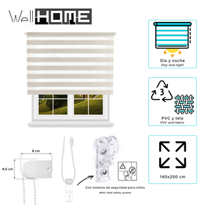 Stores enrouleurs jour/nuit Well Home - Effet lin, 140 x 250 cm (largeur x longueur) / Taille du tissu 137 x 245 cm - Product Image 2